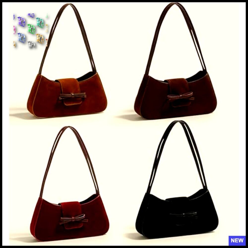 Suede Hobo Handbag Cute Bow Purse Y2K Underarm Shoulder Bag Mini Clutch - Picture 6 of 6